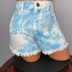 Unbranded M Blue White Tie Dye Fringe Hem Shorts Actual W 30 x I 2.5